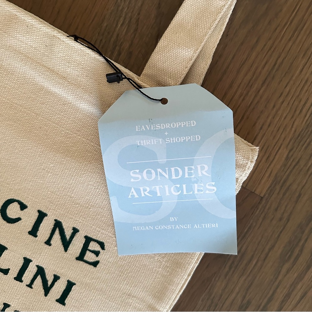 NWT Sonder Pasta Themed Canvas Tote Bag in Natural with Green 14"w x 15.25"h - Picture 3 of 6